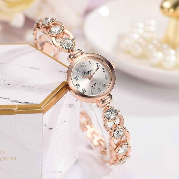 Reloj de cristal de lujo para mujer pulsera de acero inoxidable con banda de oro rosa relojes de vestir elegantes para mujer reloj femenino Bodega Aurrera en linea