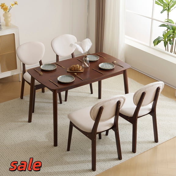 Hassch 5PCS Dining Table Set, Kitchen Table and 4 Soft Chairs, Rectangular Table Set with Soild Wood Frame for Home,Apartment, Walnut