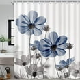 thumbnail image 3 of Unique Floral Blue Shower Curtain for Bathroom Decor, Blue and Grey Daisy Flower Elegant Wildflower Design Farmhouse Shower Curtains with Hooks Set, 72x72 Inches, 3 of 6