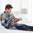 thumbnail image 6 of Honeii Blue Golden Dream Lotus Pattern Mens Pajamas Set,2pcs Men's Lounge Long Sleeve Sleep Shirt and Pajama Bottoms Sleepwear Set,Mens Pjs Sets-Medium, 6 of 7