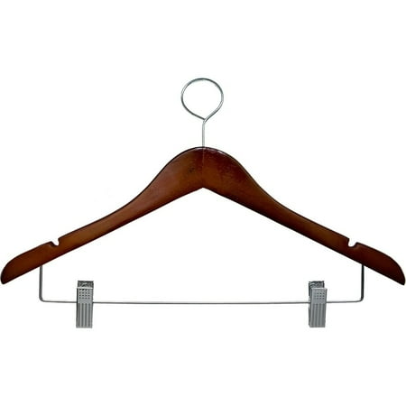 Wooden Closed Loop Security Hangers for Hotels and Hospitality, High Quality Anti-Theft Security Hangers Cherry Finish w/ Clips .5" (Box of 100)