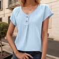 thumbnail image 2 of RMGVDSD Womens Tops Summer Sweater Women's Blouse Solid Color Button Fashion Short Sleeve Shirts Ladies Casual Knit Sweater /Blue, 2 of 5