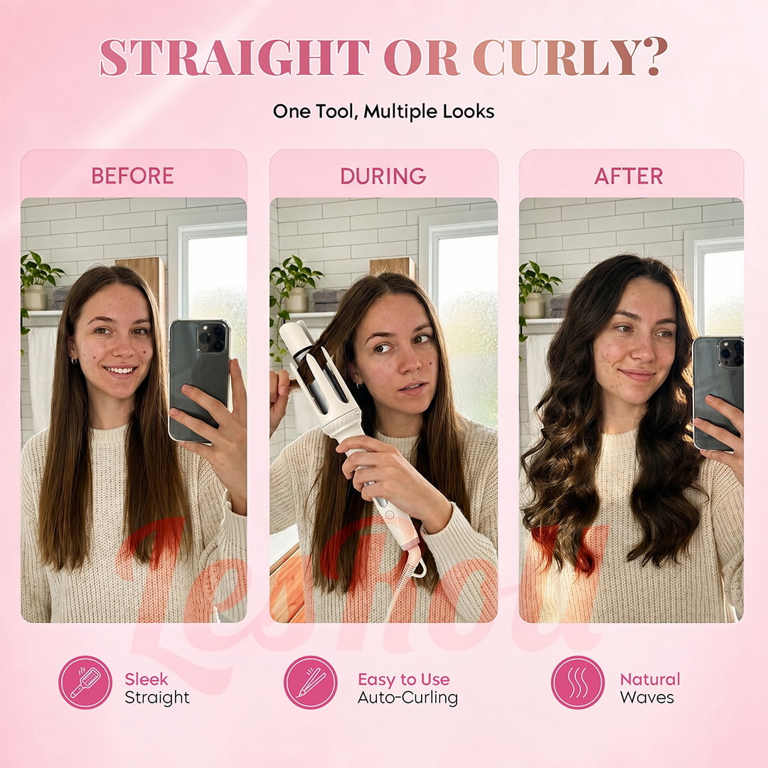 3-in-1 Curling Iron Set with 1” & 1.25” Curling Wands and Straightening Brush – Affordable Hair Styling Gift for Women