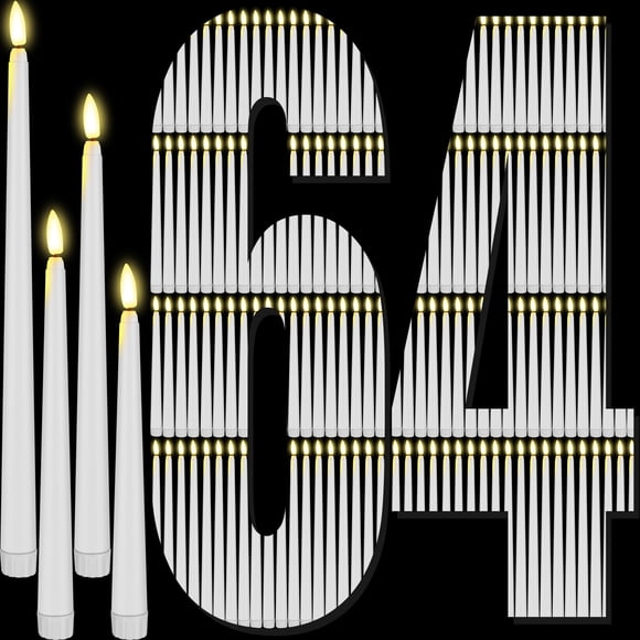 Velas cónicas LED sin llama Rossesay, 64 unidades, 22 cm, 24,5 cm, 27,5 cm, 32,5 cm