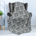 thumbnail image 4 of Gothic Soft Flannel Fleece Throw Blanket, Damask Inspired Ornamental Flourishes Abstract Floral Skull Motif Royal Foliage, Cozy Plush for Indoor and Outdoor Use, 60" x 80", Grey White, by Ambesonne, 4 of 5