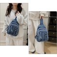 thumbnail image 2 of Sunyuer Women Vintage Denim Sling Bag, Lightweight Casual Crossbody Chest Bag, Multi Pocket Denim Fanny Pack Adjustable Strap Daypack for Travel Walking Commute, 2 of 7
