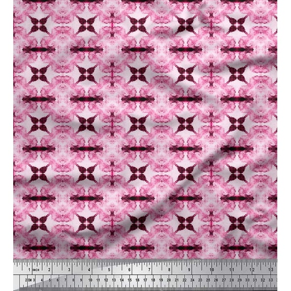 Soimoi Pink Heavy Satin Fabric Floral Tie-Dye Print Fabric by the Yard 56 Inch Wide