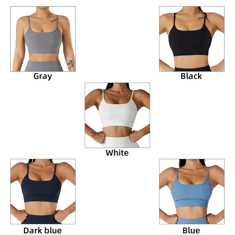 OQQ Women's 4 Piece Outfits Ribbed Exercise Scoop Neck Sports Bra One  Shoulder T