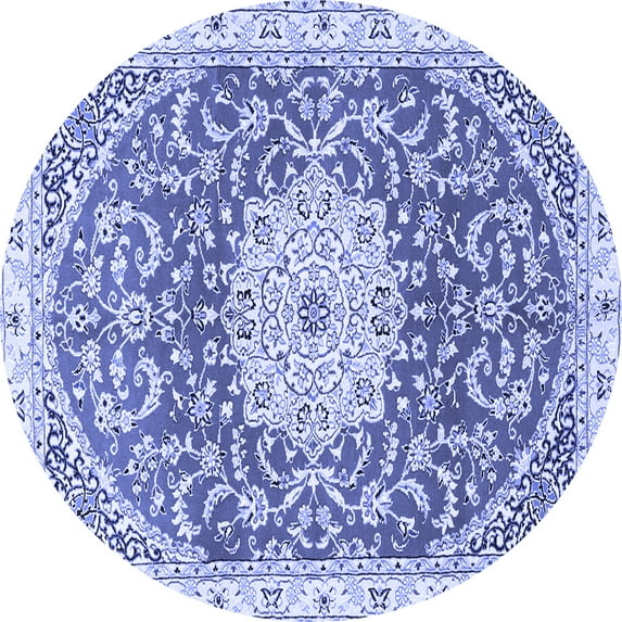 Ahgly Company Machine Washable Indoor Round Medallion Blue Traditional Area Rugs, 4' Round
