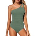thumbnail image 1 of SURJDE One Shoulder One Piece Swimsuit for Women Tummy Control Bathing Suits Modest Full Coverage Keyhole Swimwear, 1 of 6
