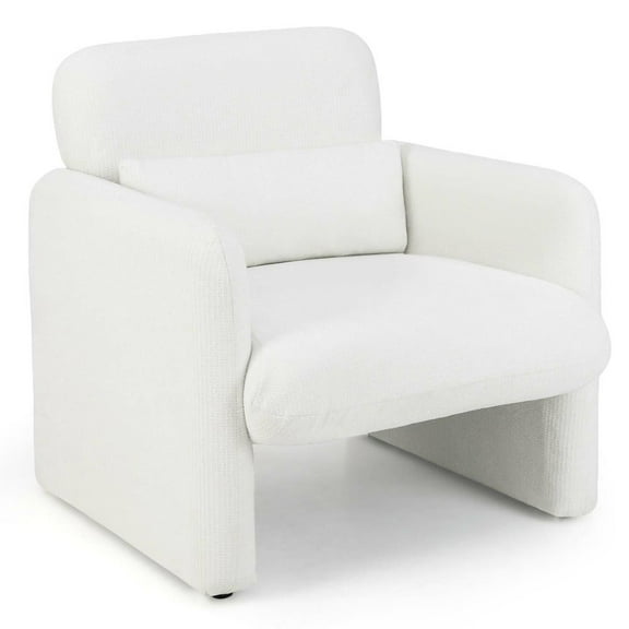 Resenkos Modern Accent Chair with Chenille Upholstery and Removable Lumbar Support Pillow, White