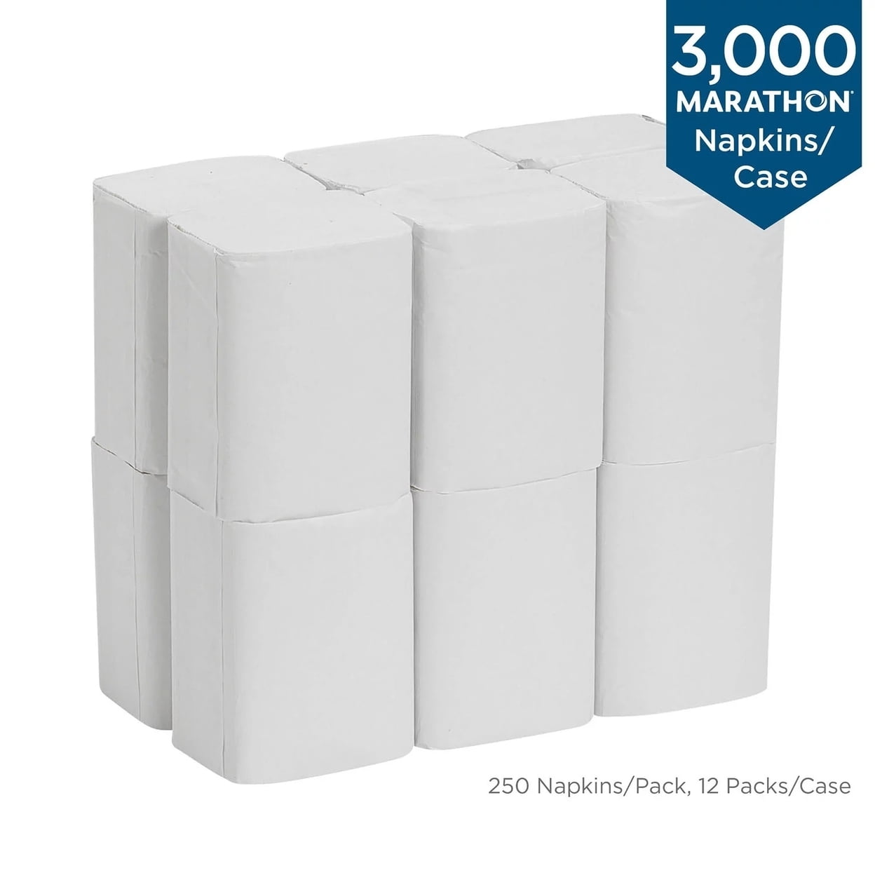 Marathon Interfold 1-Ply Napkins, White, 3000 Per Case (250 Napkins/Pk, 12 Pack)