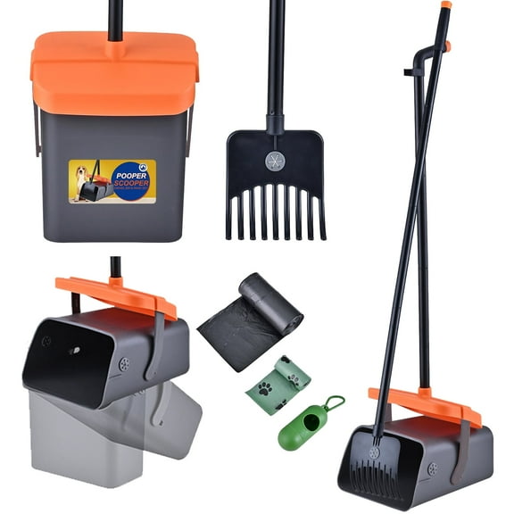 TIJITY Pooper Scooper Large Swivel Bin & Rake Kit with 20 Waste Bags, 46" Long Handle Adjustable Portable for Large Medium Small Dogs Use on Yard, Grass, Dirt or Gravel