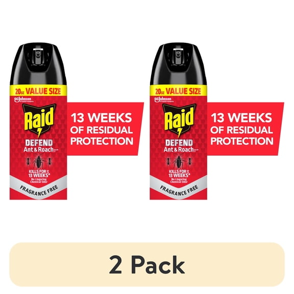 (2 pack) Raid Defend Ant & Roach Killer, Indoor Insecticide, Residual Killing Power, Fragrance Free, 20 oz