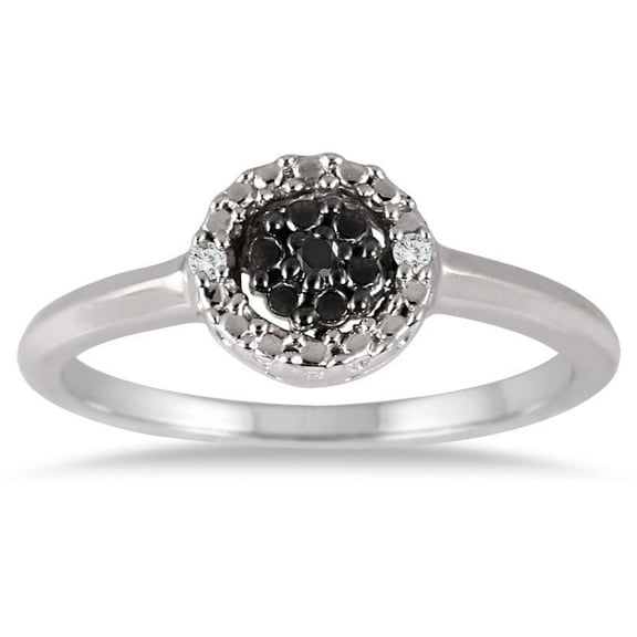 MyDiamondBox Sterling Silver Wedding Rings with Black and White Diamonds - Princess Halo Bridal Ring for Women (Ring Size: 5)