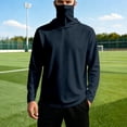 thumbnail image 2 of RUTAYY Men's Hoodie Long Sleeve Integrated Neck Gaiter Solid Color Pullover Sweatshirt Navy, 2 of 5
