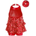 thumbnail image 2 of iiniim Costume de Danse pour Filles, Robe à Volants avec Paillettes, Robe de Performance Latin Jazz avec Attache-Cheveux Rouge 16, 2 of 5