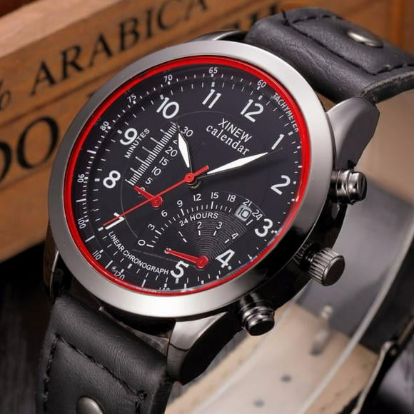 Mens Watches Military Leather Waterproof Date Quartz Analog Army Mens Quartz Wrist Watches