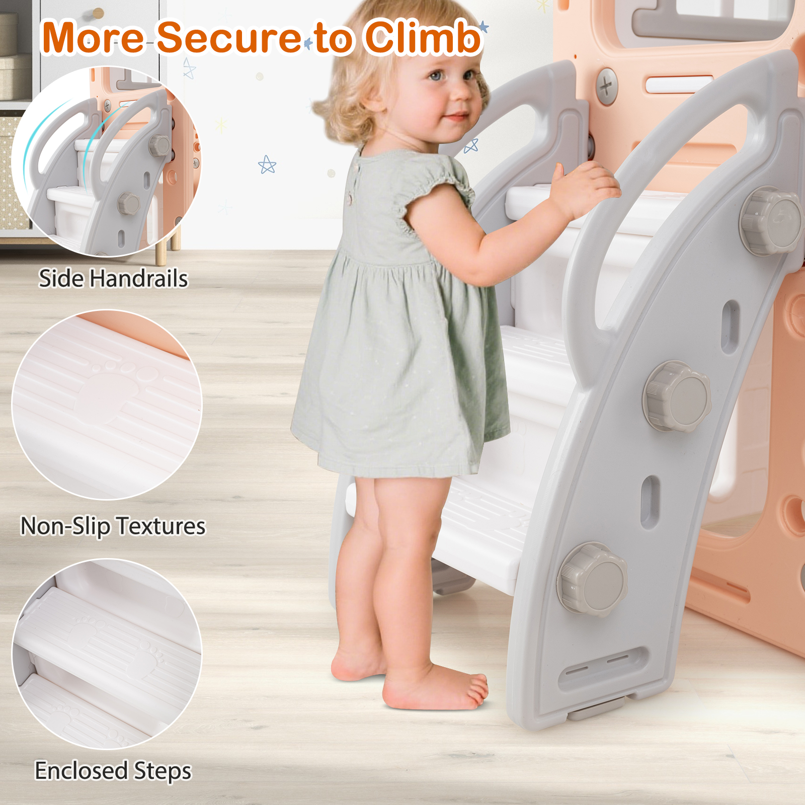 Gymax 10 in 1 Toddler Swing & Slide Set w/Basketball Hoop Telescope Storage Space Gray