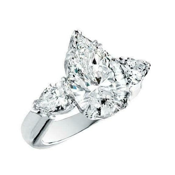 HeartsAndYou 3.5ct Pear Cut Moissanite Three Stone Solitaire Engagement Ring for Women 18k White Gold over Silver