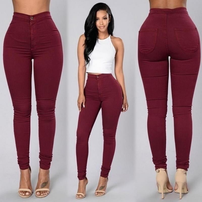 New LADIES WOMEN HIGH WAISTED SEXY SKINNY JEANS PANTS SIZE 6 8 10 12 14 UK