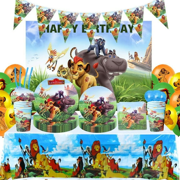 Lion King cartoon theme birthday party decorations set, Simba theme party favors, party supplies set including banners, printed balloons, tableware