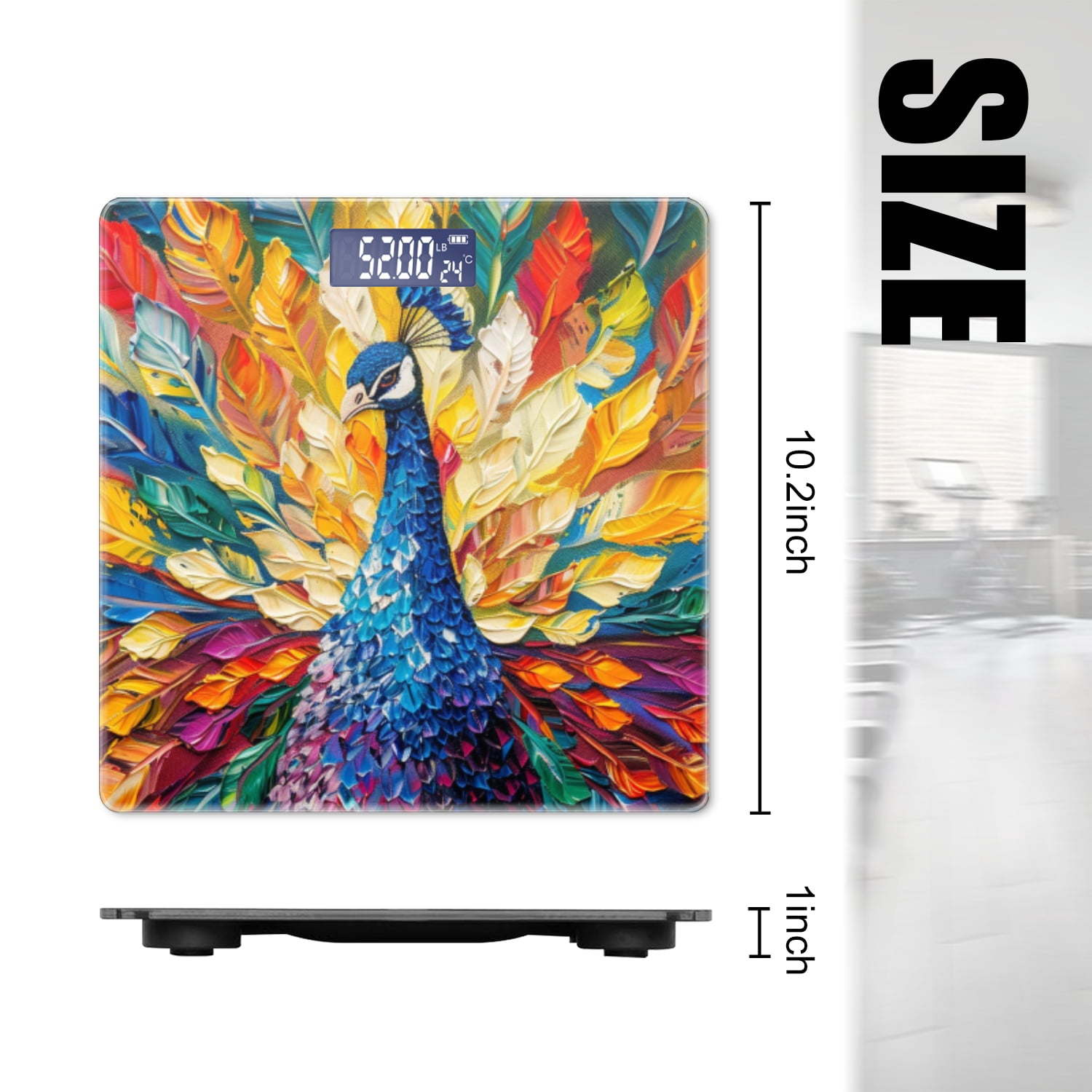 High Precision Body Weight Scale Smart Bathroom Scales with Large LCD Display(400lbs),Decorative for Bedroom-Colorful Peacock With Vibrant Feathers Spread Out In Array Of Colors
