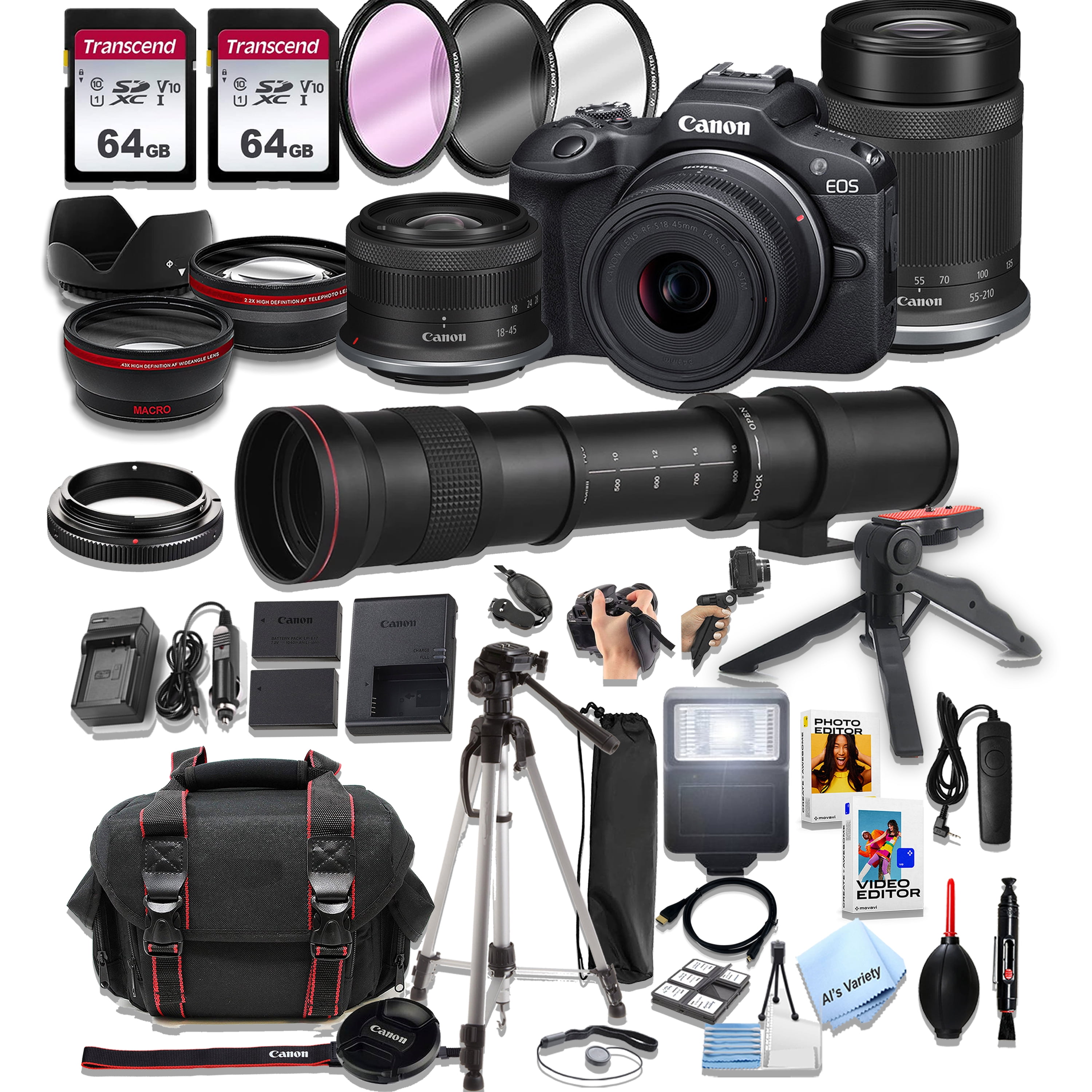 Canon EOS R100 Camera Kit: 18-45mm & 420-800mm Lens, 128GB