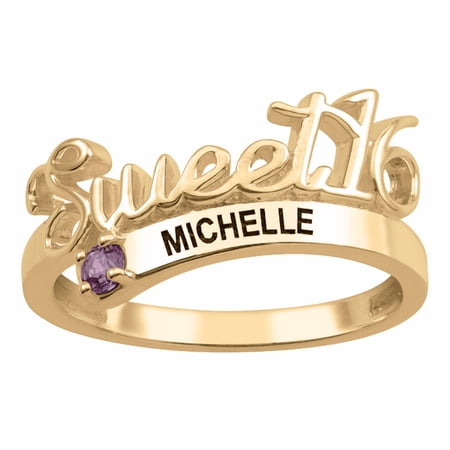 Sweet 16 Gold Plated Sterling Silver Personalized Ring with Birthstone by Jewlster