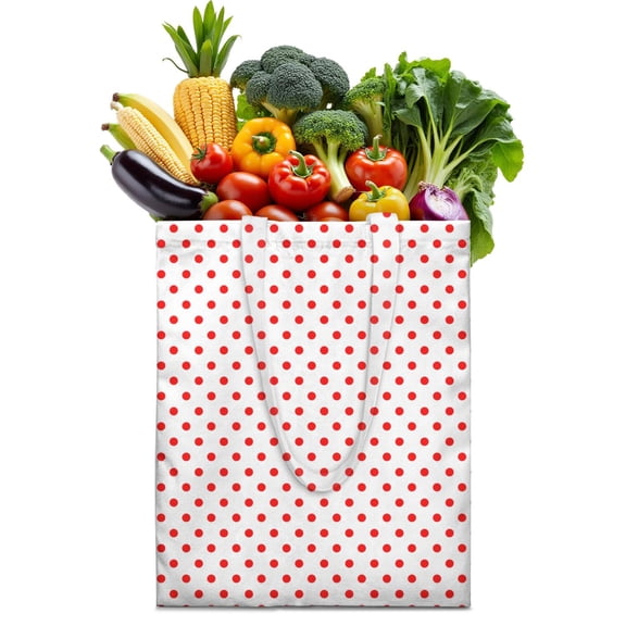 Reusable Shopping Tote Bag with Polka Dot Pattern - Foldable, Washable & Eco-Friendly Grocery Bag (16x15)