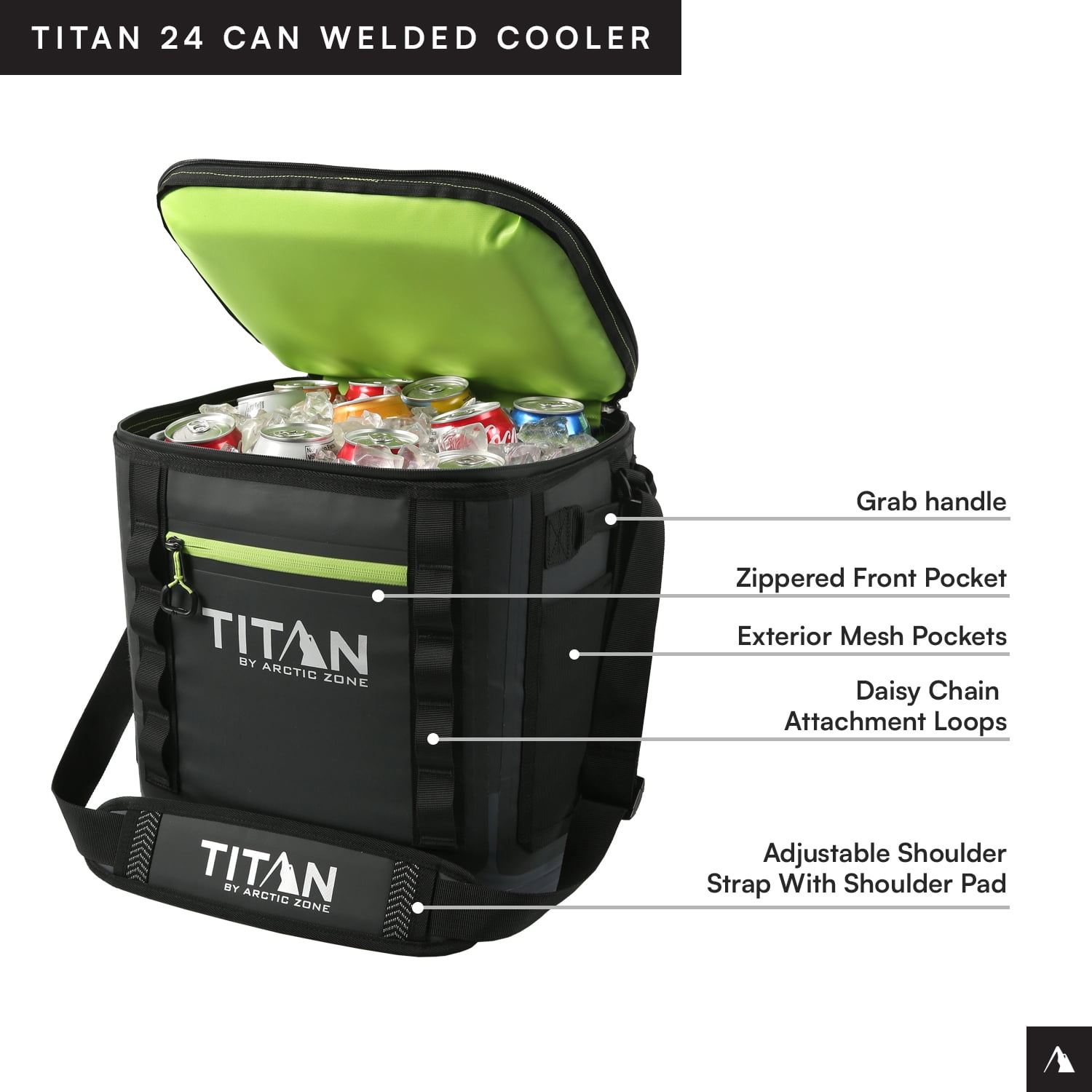 Titan by Arctic Zone 24 Can, 16 Quart Welded Soft Cooler with Waterproof Exterior, Black