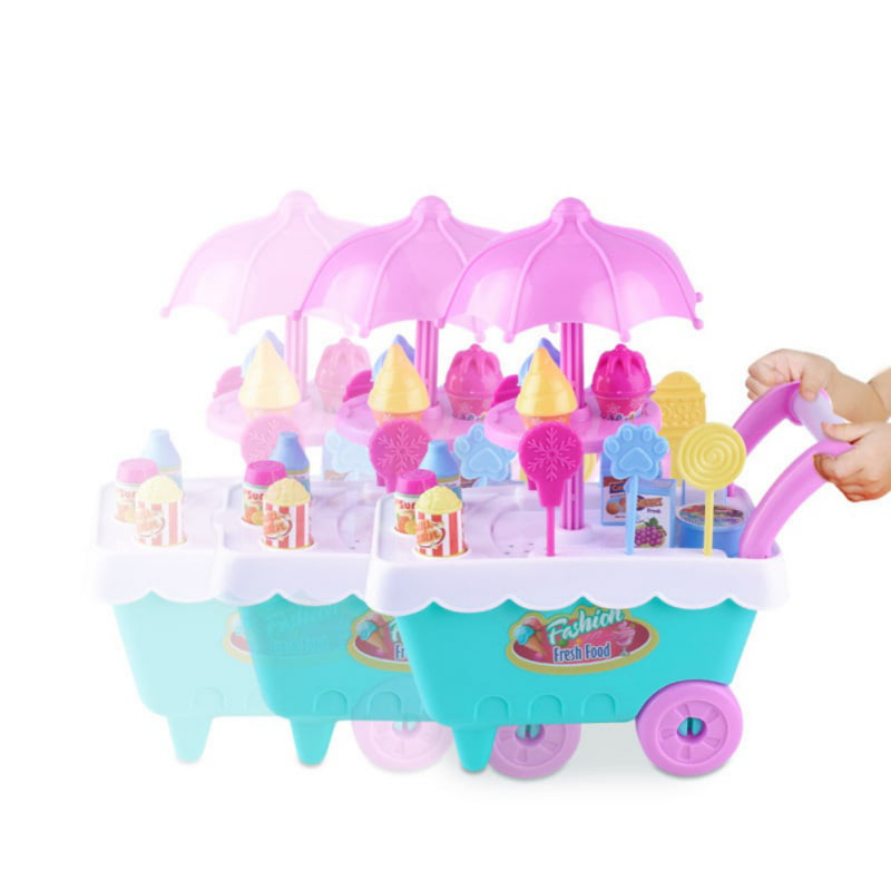 Cute Kids Simulation Ice Cream Shop Dresser Cart Preschool Toys Pretend Play 