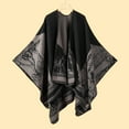 thumbnail image 2 of Women's Color Block Shawl Wrap Plus Size Cardigan Poncho Cape Open Front Long Winter Sweater Coat, 2 of 3
