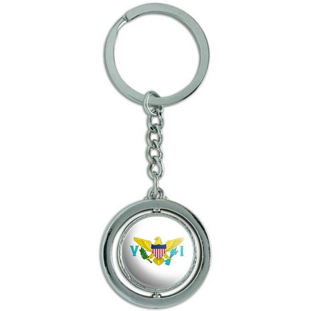 Silver British Virgin Islands - The United States Virgin Islands National Country Flag Spinning Round Metal Key Chain Keychain Ring