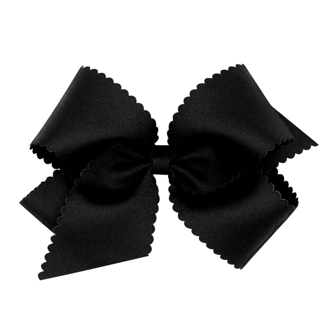 Wee Ones Lazo para el cabello clásico de grosgrain para niñas con bordes festoneados y centro envolvente liso en una pinza para el cabello WeeStay, negro mediano
