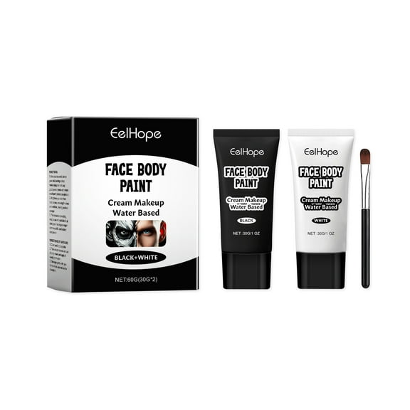 TUITOONM Halloween Face & Body Painting Cream Set High-Coverage Black & White Makeup for Clown, Zombie & Costumes, Includes Brush for Easy Application