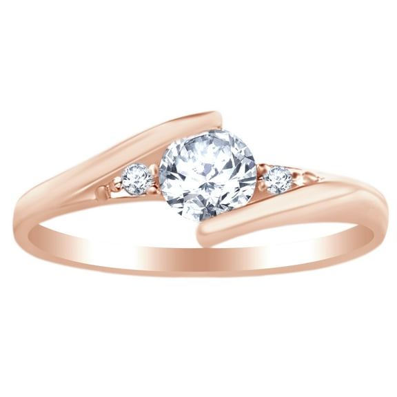 AFFY Round Cut White Cubic Zirconia Three Stone Bypass Engagement Wedding Ring In 14k Rose Gold Over Sterling Silver Ring Size 4.5