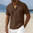 thumbnail image 4 of BUIGTTKLOP Mens Casual Cotton Linen Shirt V Neck Shirt Summer Button T Shirts Loose Short Sleeve Tee Shirt Trendy Beach T-Shirt, 4 of 6