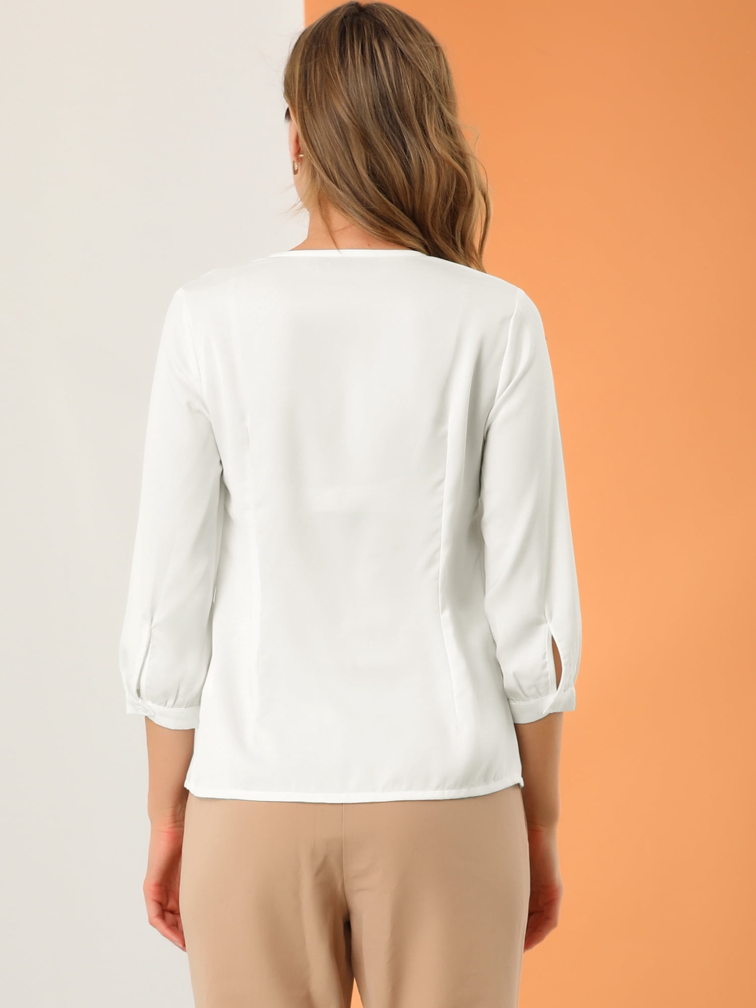 DARING DIVA Solid Long Sleeve V Neck Top Shirts 3XL White