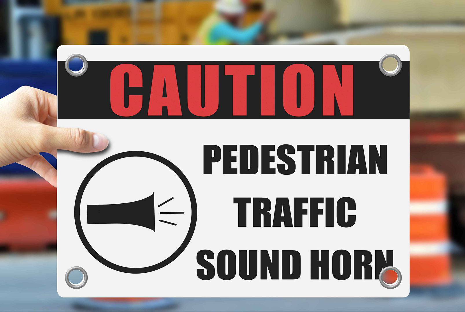 Sound horn sign Caution pedestrians 