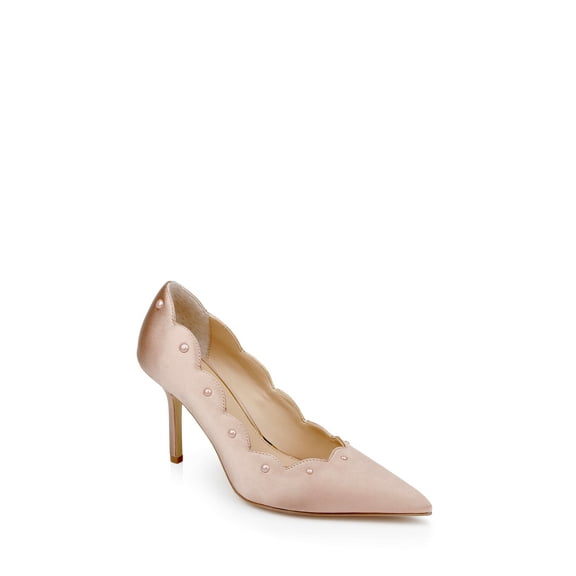Jewel Badgley Mischka Eleni Satin Pointed Toe Scallop Pumps