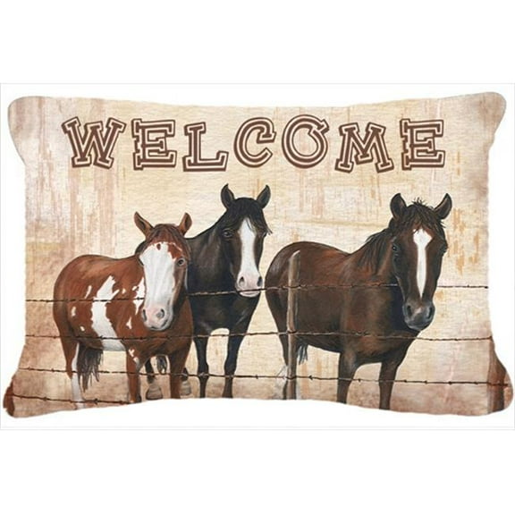 Carolines Treasures Welcome Mat With Horses Indoor & Outdoor Fabric Decorative Pillow