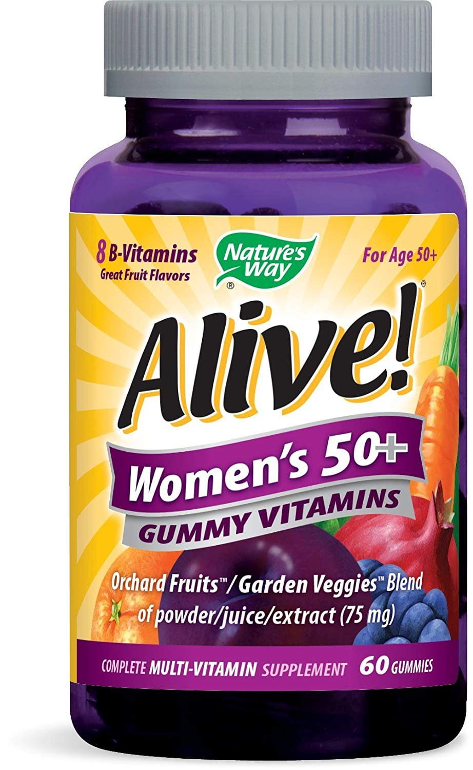 Nature's Way Alive! Women's 50+ Multivitamin Gummies, Food-Based Blend (75mg per serving), Gluten Free, Made with Pectin, 60 Gummies