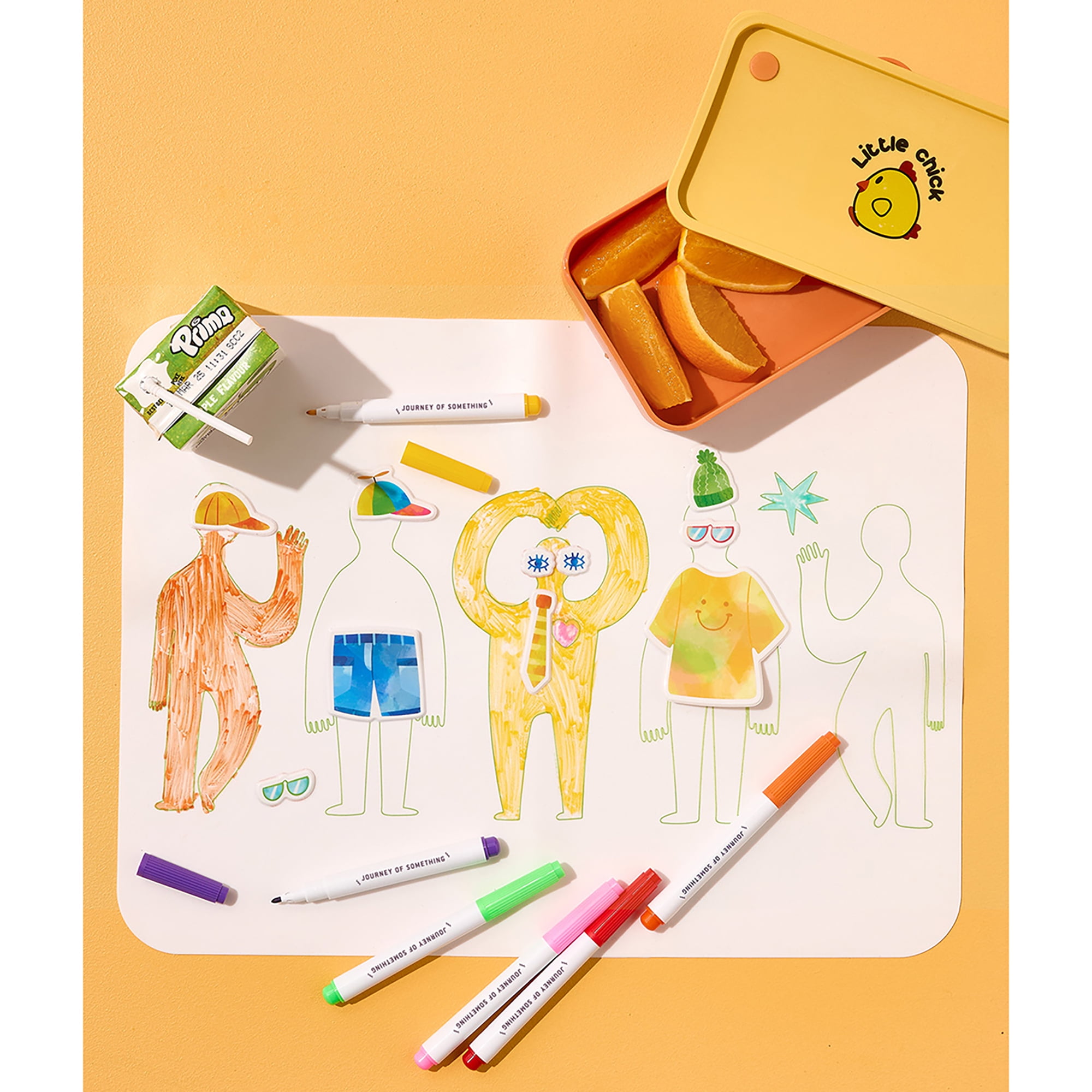 Journey of Something: Wipeable Silicone Mat - Friends - Reusable Coloring Kit, Mix & Match Character Outfit Stickers, Markers, Carry Pouch, Kids 4+
