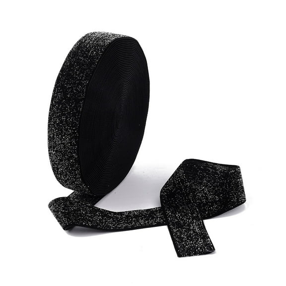 1 Roll 10 Yards Polyester Velvet Ribbon Silver Glitter Ribbon for DIY Jewelry Making Black 1 inch(25~26mm)