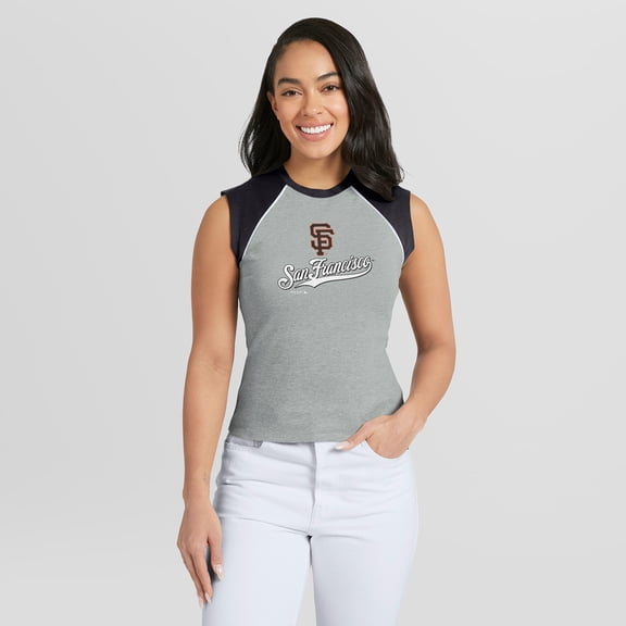 Women's WEAR by Erin Andrews  Heather Gray San Francisco Giants Cropped Raglan Tank Top