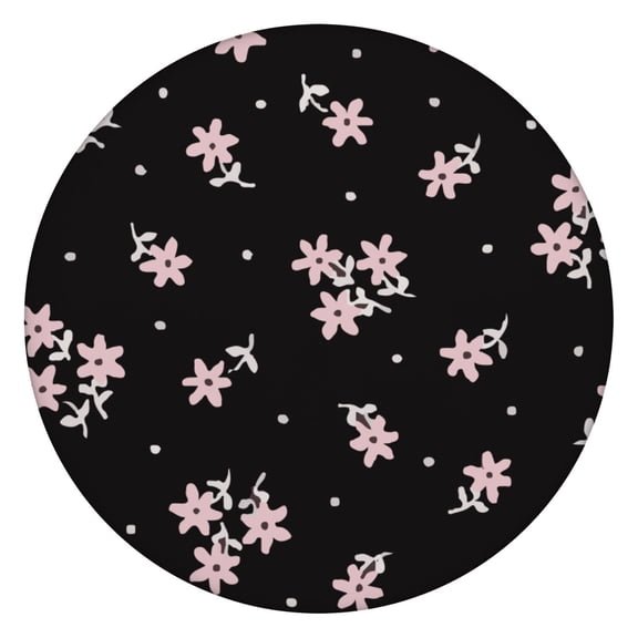 Summer Floral Round Tablecloth Elastic Edge Waterproof Cover with Bright Colorful Floral Pattern