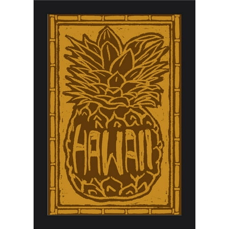 Hawaii - Pineapple Woodcut - Lantern Press Artwork (12x18 Giclee Art Print, Gallery Framed, Black (Best Wood For Woodcuts)