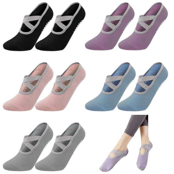 VEGCOO 5 Pairs Non-Slip Yoga Socks for Women, Non-Slip Yoga Socks for Women Breathable Pilates Socks Non-Slip Yoga Socks for Women Girls for Yoga Pilates Barre Dance Fitness