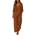 thumbnail image 3 of EaseDay Womens 2 Piece Lounge Set, Soft 3/4 Sleeve V Neck Top and Wide Leg Pants, Loose Casual Outfits with Pockets, Comfortable Matching Pajama Set, 3 of 8